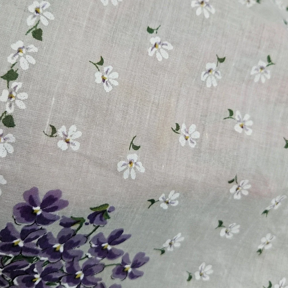 Vintage‎ Floral Handkerchief Purple Violets White Flowers Scalloped Edge Sheer